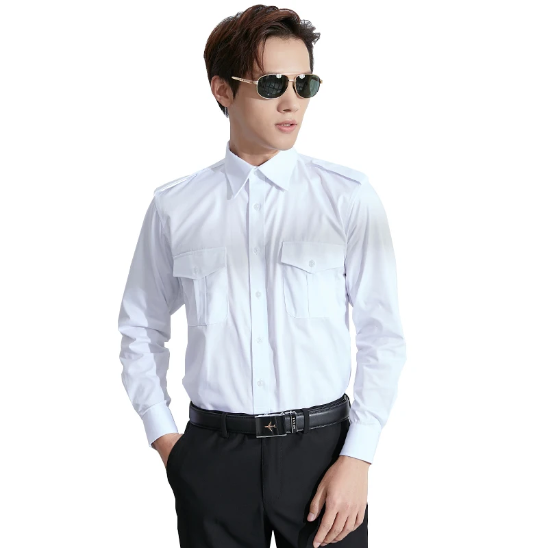 New Brand Aviation Shirt Long Sleeves Male Pilot Captain White Shirts Uniform Men Slim Handsome Short Sleeves Overalls Shirt