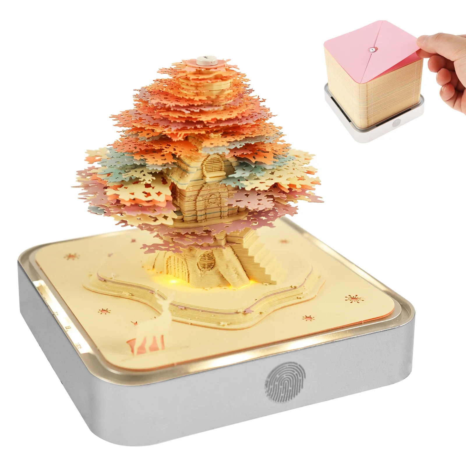 3D Calendar 2027 with LED Light Creative 3D Paper Sculpture Calendar Desk Ornaments 3D Memo Pad Tear Away Calendar for Present