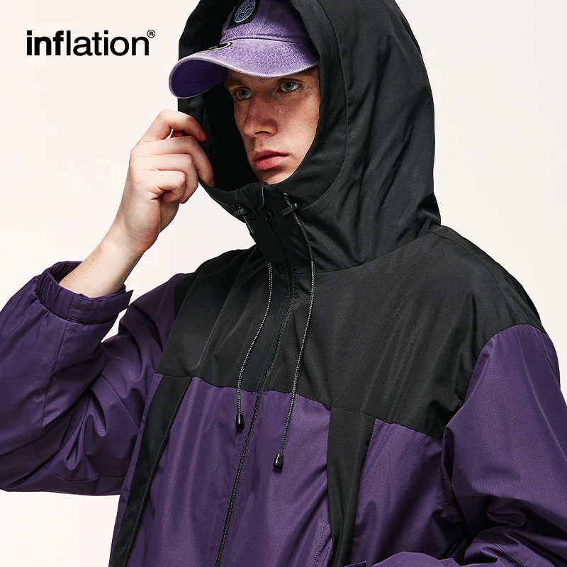 INFLATION Winter Arctic Velvet Inner Parkas Unisex High Neck Windproof Cotton Padded Hooded Jacket Mens Outdoor Coat