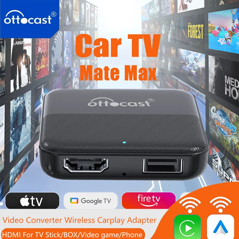 Ottocast Express Car Tv Mate Wirelss Carplay Android Auto Adapter HDMI Multimedia Video Converter TV Game Box for 99% of Cars