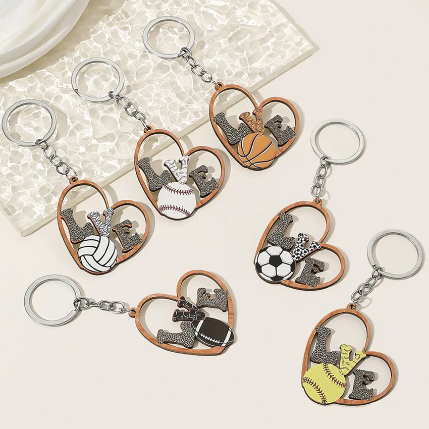 New Rugby Keychain Football Volleyball Baseball Basketball Keychain LOVE Sports Love Pendant Wholesale