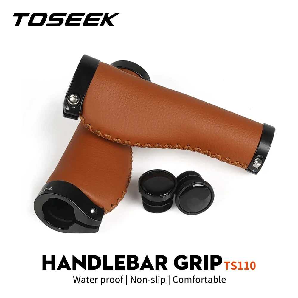 

TOSEEK TS110 Fiber Leather Mountain Bike Scooter MTB Bicycle Handlebar Cover Handle Grips Bar End Non-slip Aluminum Lock 1 Pair