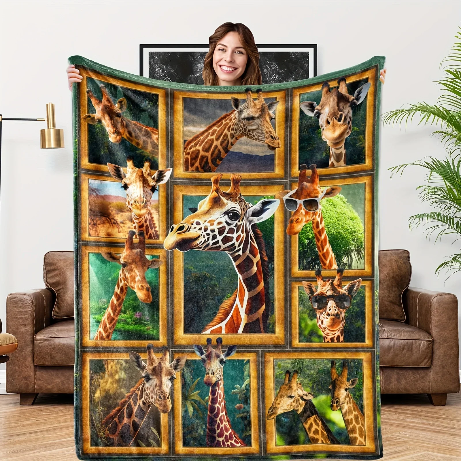 1pc Cute Giraffe Blanket 127.0x152.4 Cm, Giraffe Fleece Blanket For Sofa Bed, Super Soft Plush Giraffe Blanket, Animal Fleece Bl