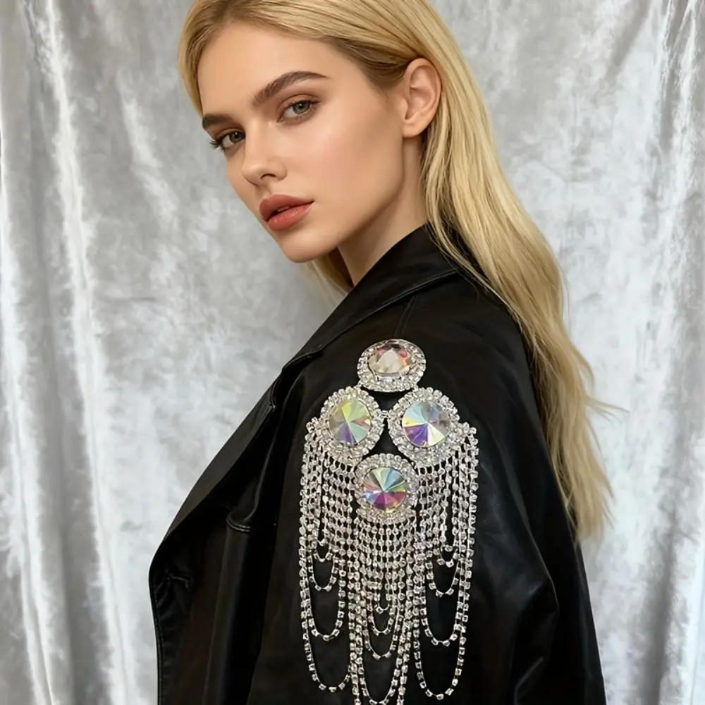 Rhinestone Shoulder Epaulets Fringe Exaggerated Shoulder Ornament Lightweight Sparkly AB Crystal Shoulder Applique Women