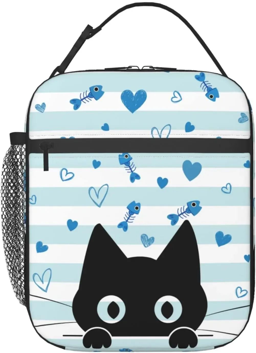 Fiambrera de gato negro, bolsa de almuerzo aislada reutilizable, bolso enfriador térmico para niños, niñas, adolescentes, escuela, Picnic, Viajes