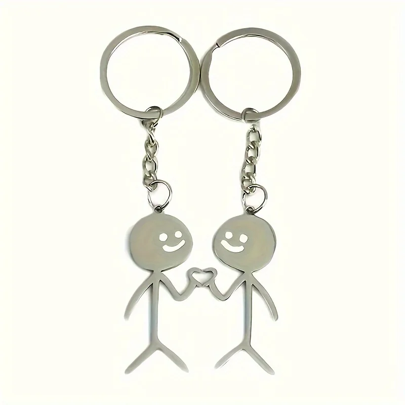 Couple Keychains 2Pcs Cute Funny Key Ring Ins Metal Pendant Lover Bag Backpack Charm Student Friend Daily Decoration Gift
