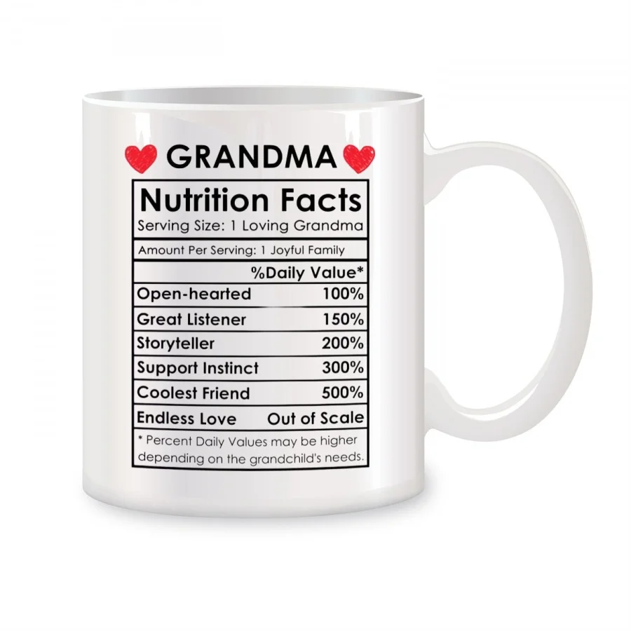 Grandma Nutrition Facts Mugs For Grandmother Mother Nana Birthday Novelty Coffee Ceramic Tea Cups White 11 oz