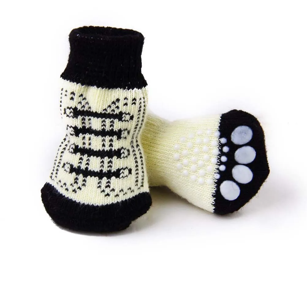 

4Pcs Dog Cat Socks Shoes Non-Slip Cotton Spandex Black White Size M Anti Rubber Claw Pattern Safe Use Non Pet Socks
