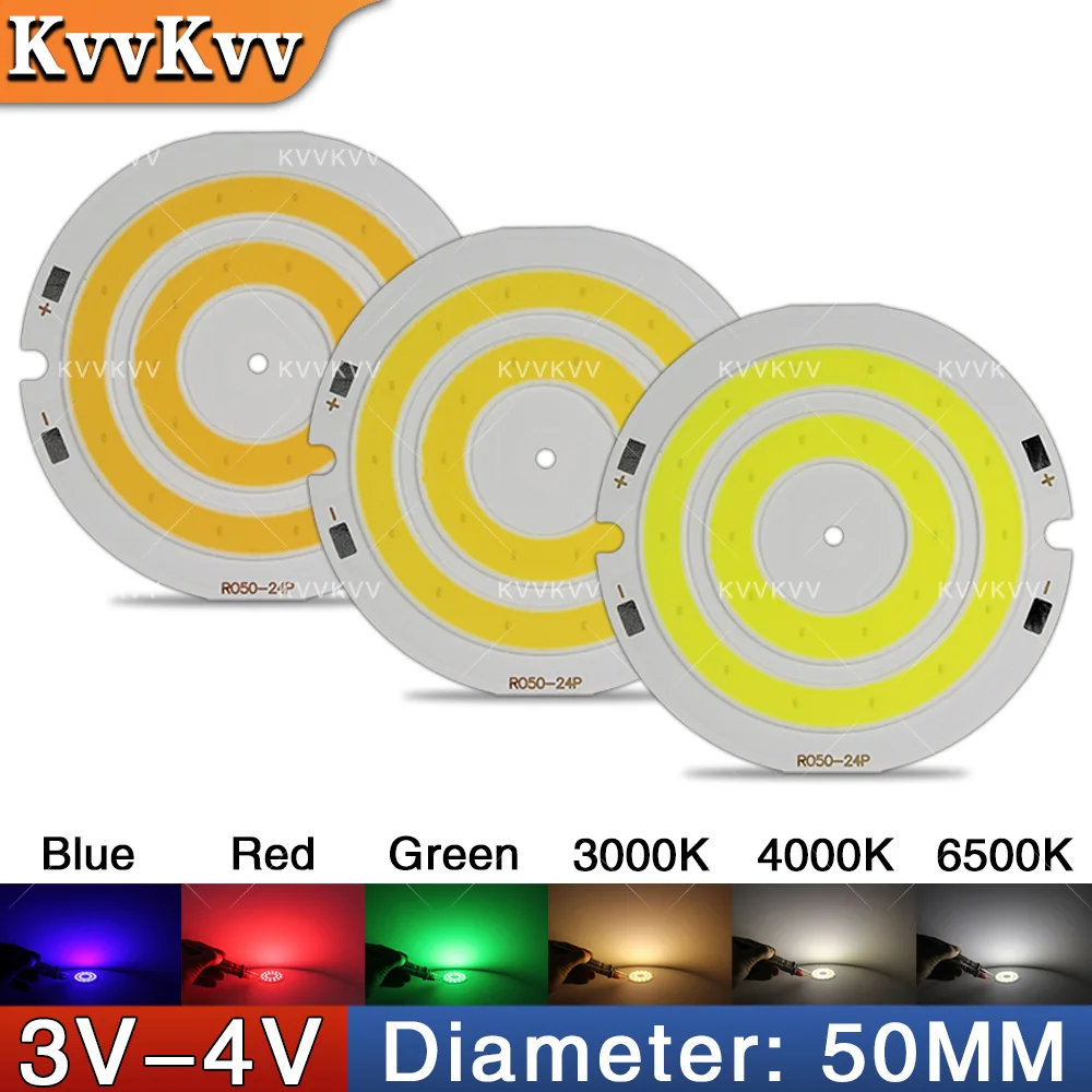 

3V 4V Круглая светодиодная лампа COB Запчасти 3,7V Лампа для DIY Рабочие фонари Дом 50 мм Аквариум Круглый Холодный Белый Декор DIY Диаметр освещения