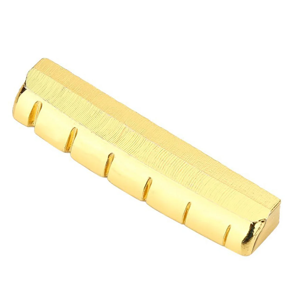 

6Pcs Brass Bridge Saddle Nut Set Clear Rich Stable Sound Folk Guitar Replacement 6 String Guitar Bridge Pins -02107 Golden