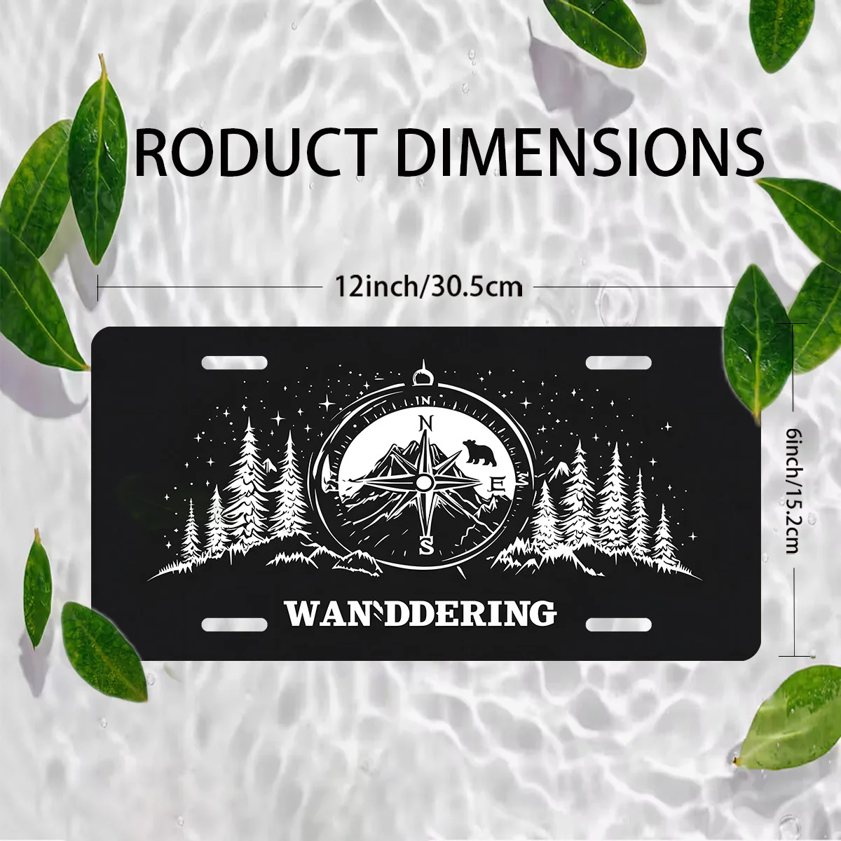 Wandering Compass Mountain Pine Trees Aluminum License Plate Cover Durable Outdoor Adventure Tag