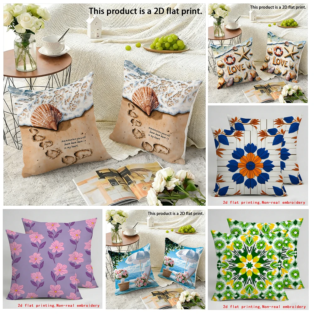 

Shells on Sand Beach Pillow CoversCushion covers, zippered, decorative pillowcases, 45x45 cover sleeves