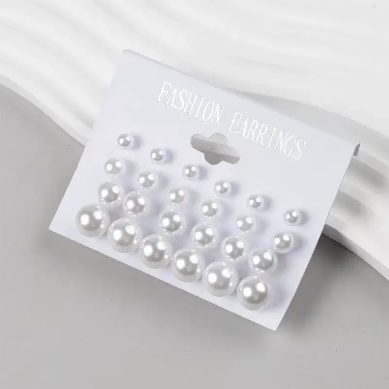 24pcs Classic Charm Silver Color Pearl Stud Earrings for Women Luxury Enfashion Shiny Zircon Men Earring Pearl Jewelry Set Gift