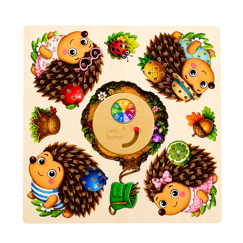 Wooden Children's Early Education Puzzle Hedgehog Stick Game Hand Fine Motor Sensory Training Math Counting Game Educational Toy