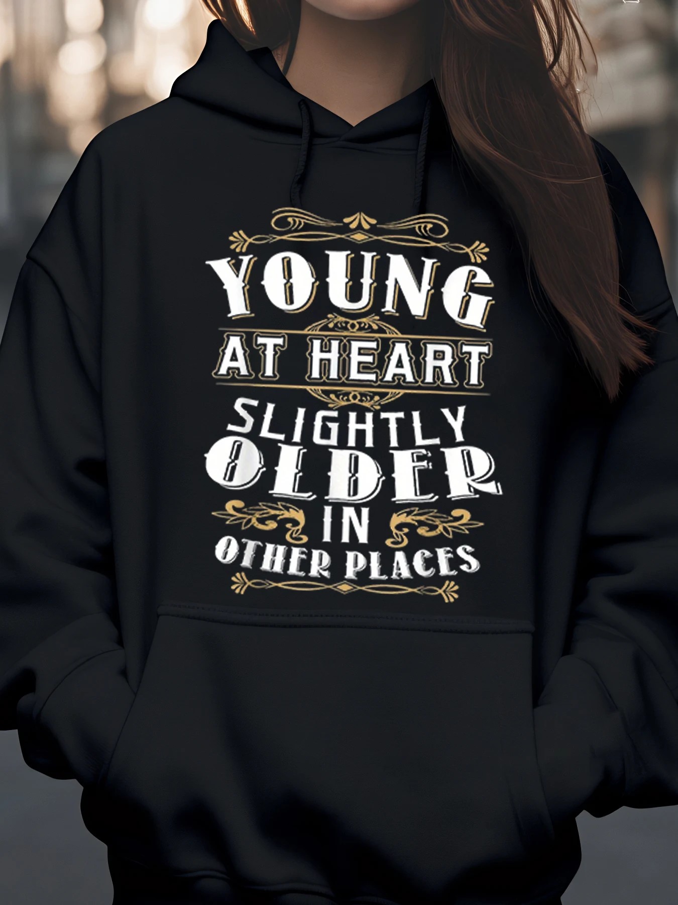 

Толстовка с принтом Young at Heart, слегка пожилых людей, для повседневной носки, женская мода