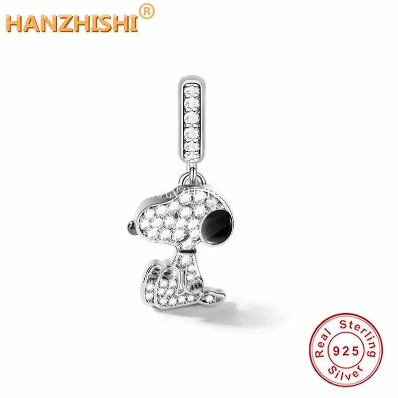 Authentic Real 925 Sterling Silver Cute Cartoon Dog Dangle Charm Bead Fit Original pan Bracelet Bangle Jewelry Birthday Gift