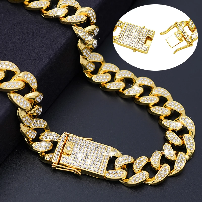 Dog Chain Diamond Cuban Collar,with Design Secure Buckle,Walking Metal Chain Collar,Pet Cat Cuban Collar Jewelry Accessories