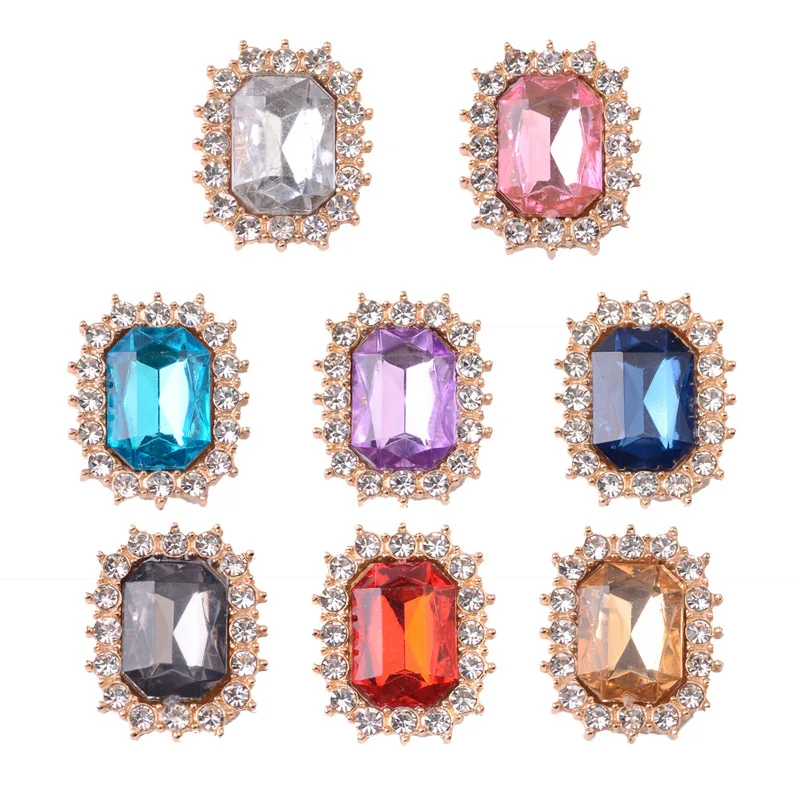 100 pieces set colors rectangular crystal buckle jewelry DIY handmade jewelry exaggerated ring manufacturers spot wholesale
