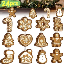12/24Pcs Christmas Hanging Decoration Wood Gingerbread Man Snowflake Elk Pendants Xmas Tree Party Navidad Decor Gift Tags Label