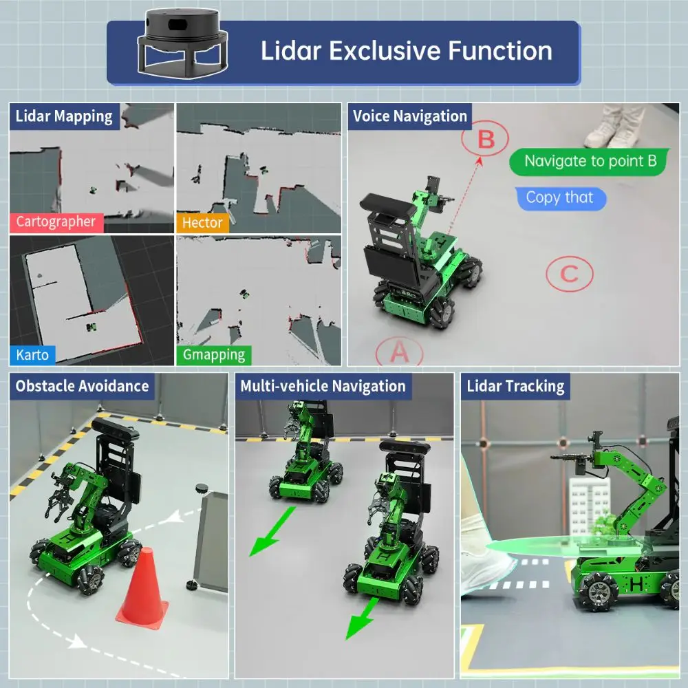 JetAuto Pro Mobile Manipulator Robot With ChatGPT AI Large Model 3D Depth Camera LiDAR SLAM ROS1 ROS2 Python Programming