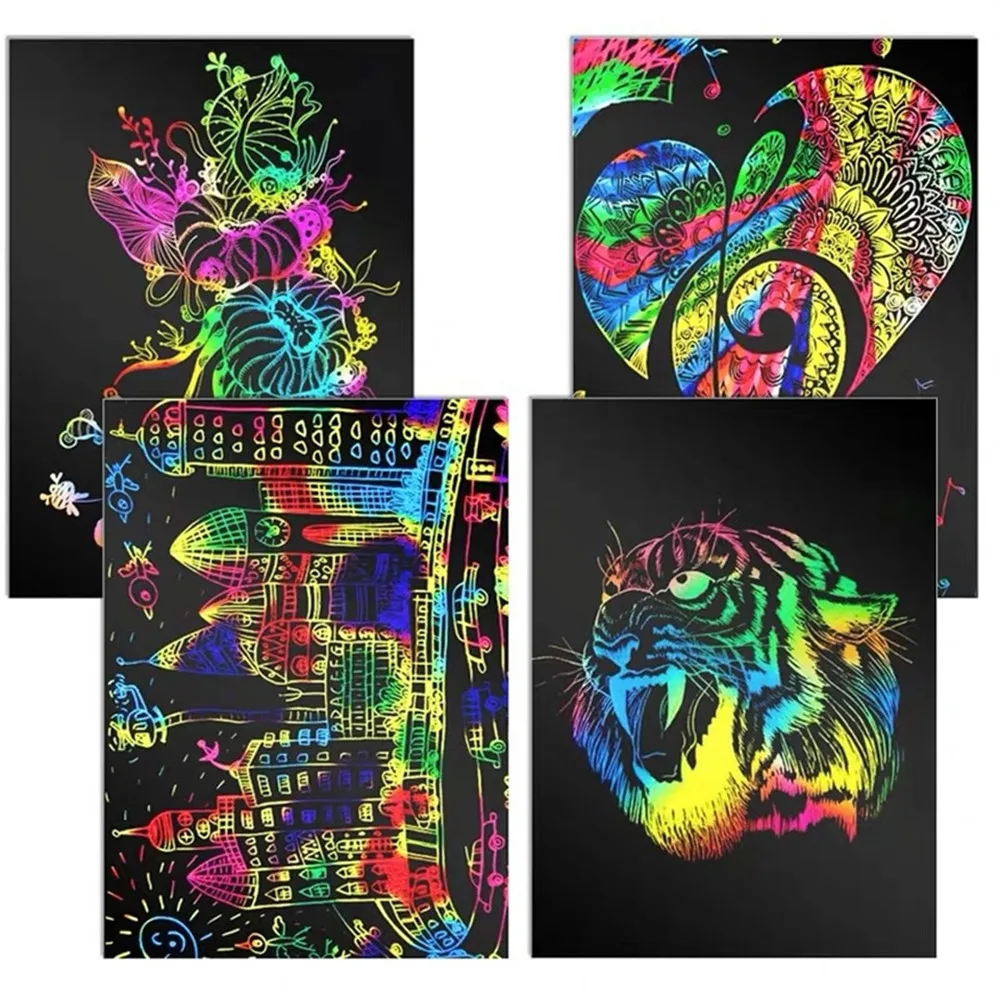 10PCS Laser Engraver Magic Color Rainbow Scratch Card Art Paper 18x25mm 16K A4 Multi-color DIY Carving Materials Drawing Gift