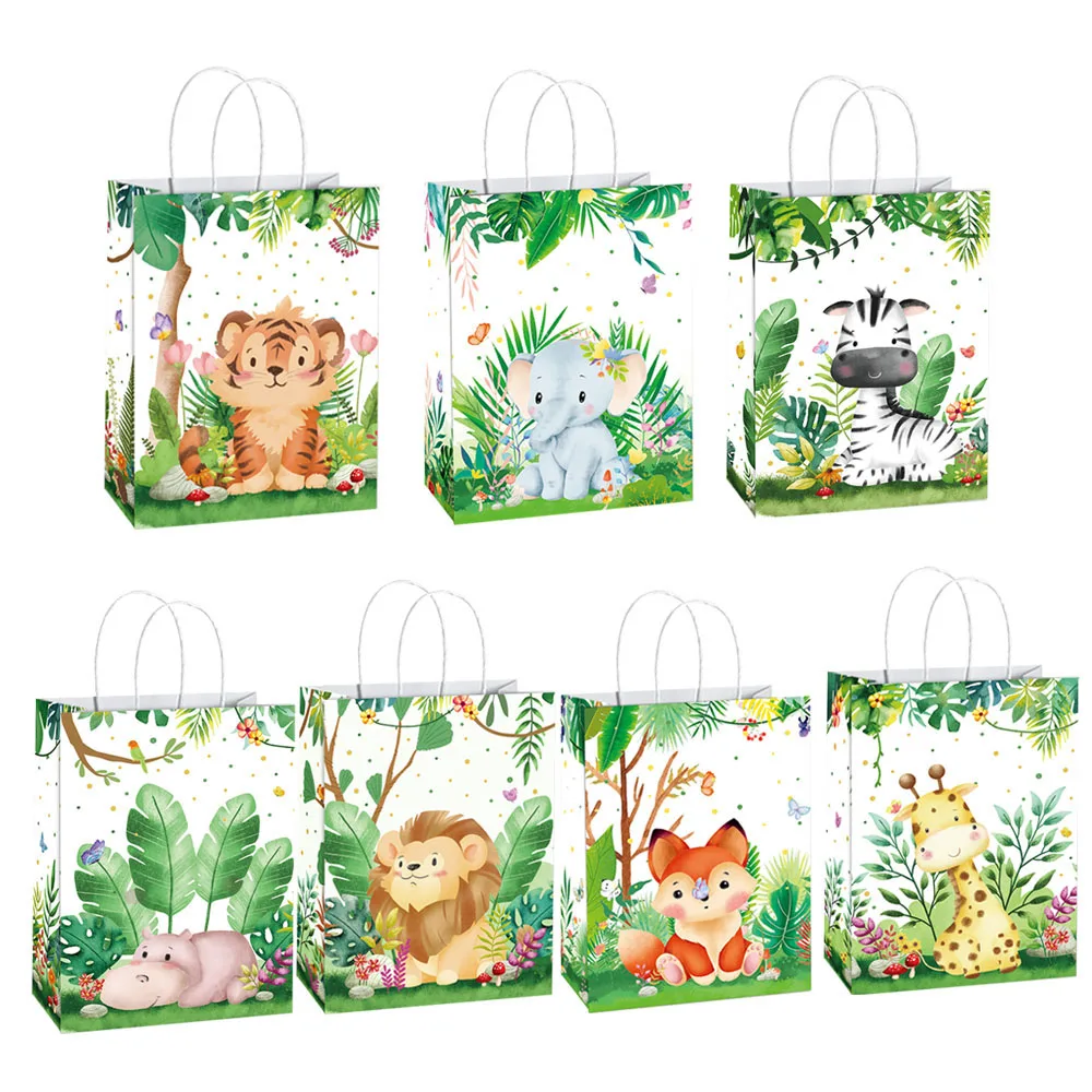 

35pcs Jungle Animal Paper Bag Biscuit Candy Snacks Bags Tiger Elephant Kids Birthday Party Baby Shower Decoration Supplies Gift