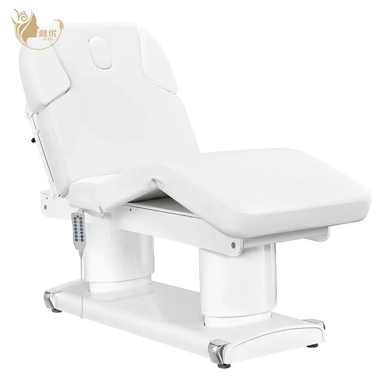 White Four-Motor Double Column Electric Facial Bed For High-Capacity Beauty Salon Use