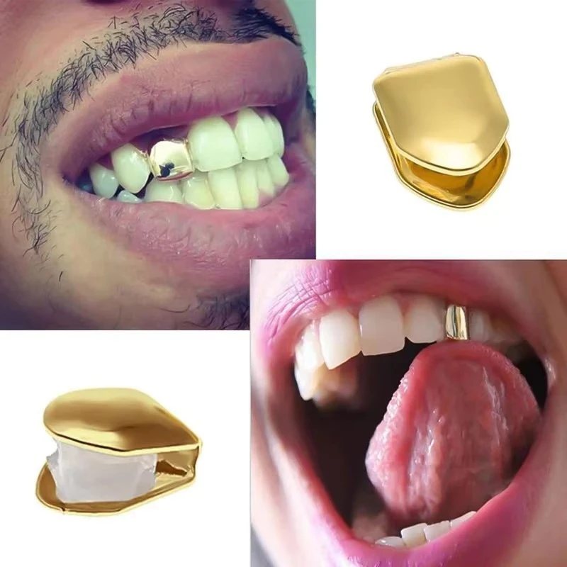 1/2/3/4pcs Fashion Gold Color Small Single Tooth Cap Grills Hip Hop Style Teeth Grill Golden Dental Braces Teeth Makeup Tools