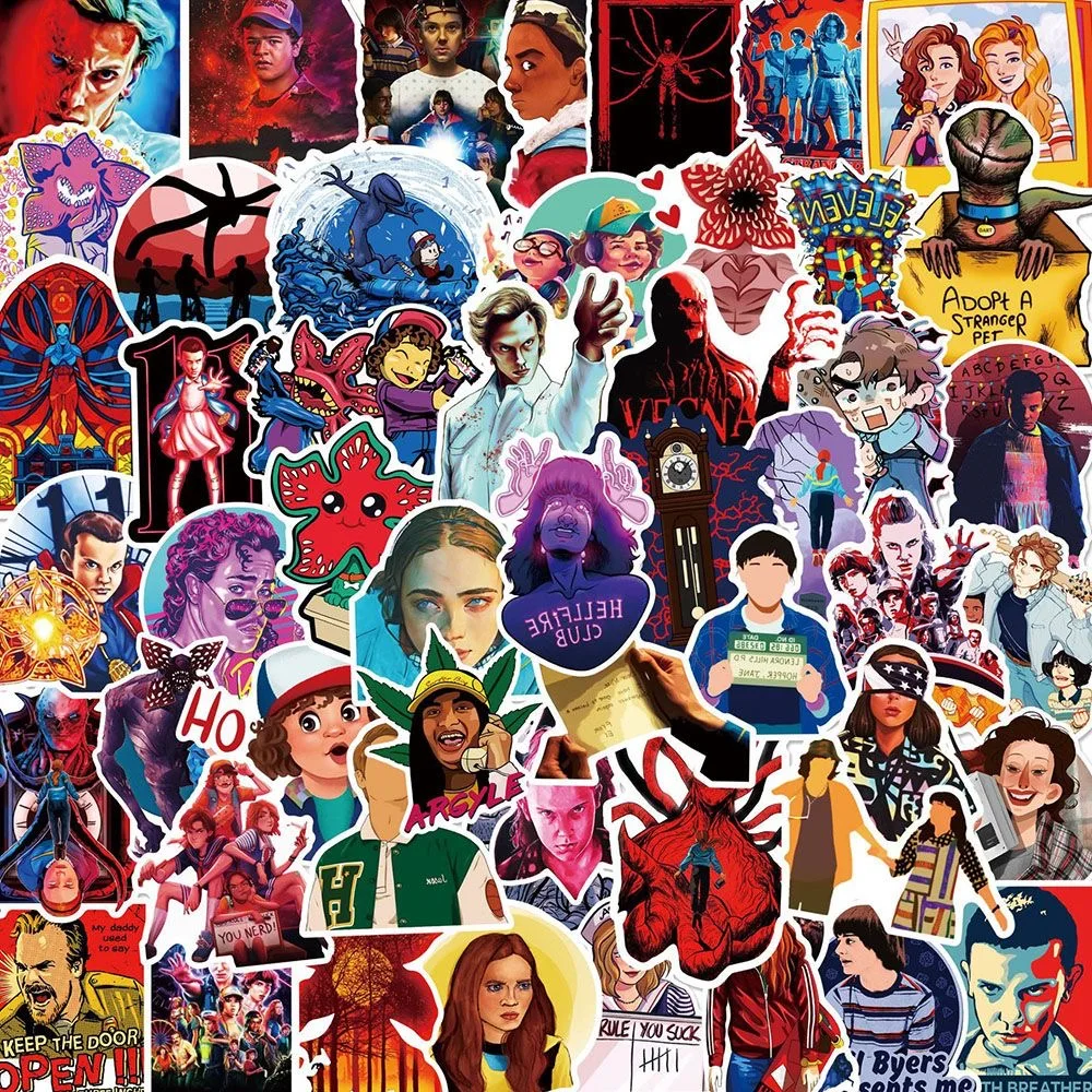 50 pegatinas/set de películas de terror, pegatinas de dibujos animados, pegatinas de Demogorgon, pegatinas impermeables para teléfono y equipaje, accesorios de cosplay