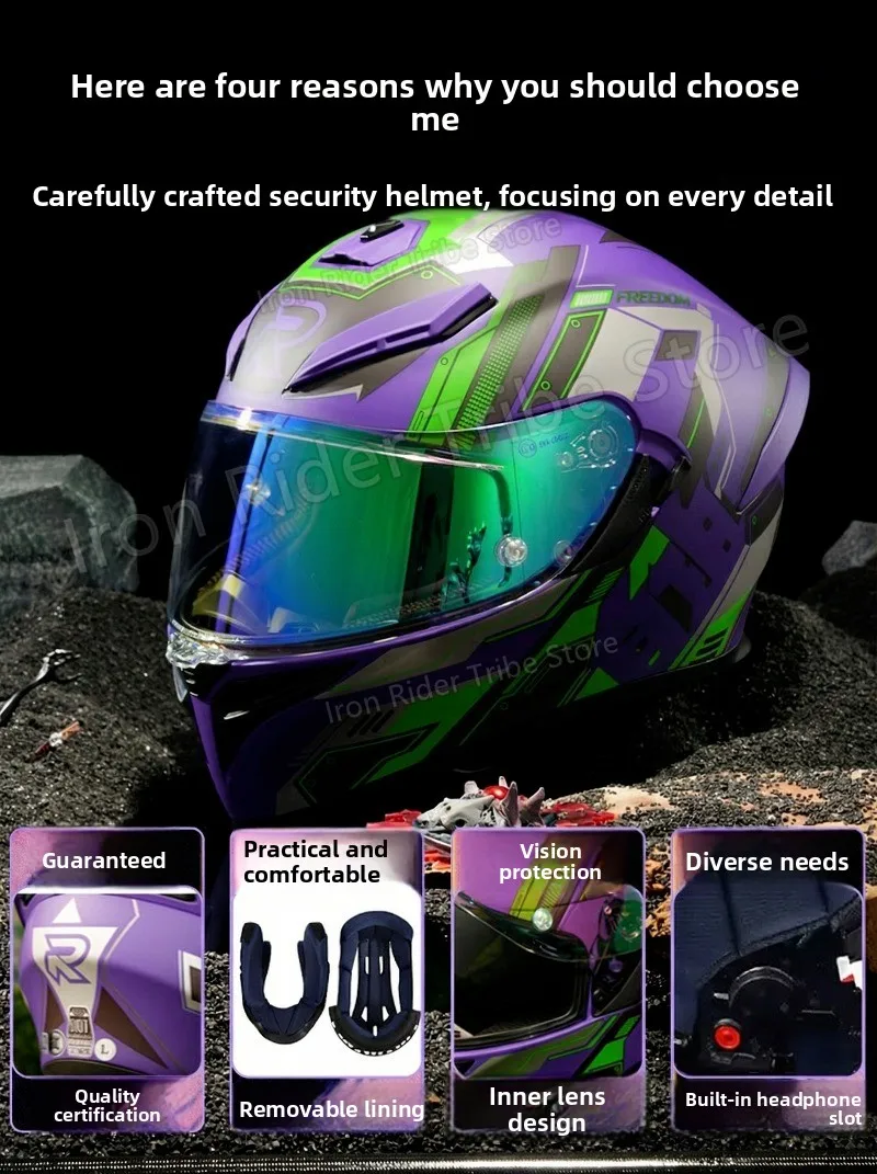Full Face Helmet Motorcycle Personality EVA 01 Mech Style DOT ECE Double Lens Motorbike Racing Anime Cascos Para Moto Breathable