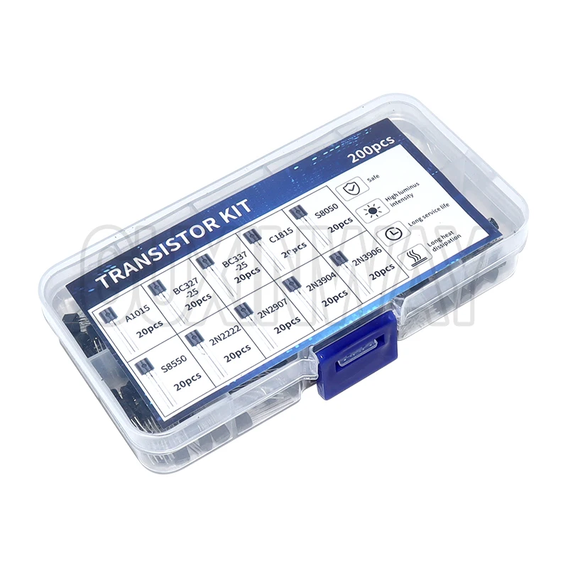 Kit transistor BJT da 200 pezzi Transistor di potenza bipolari A1015 BC327 BC337 C1815 S8050 S8850 2N2222 2N2907 2N3904 2N3906 PNP NPN