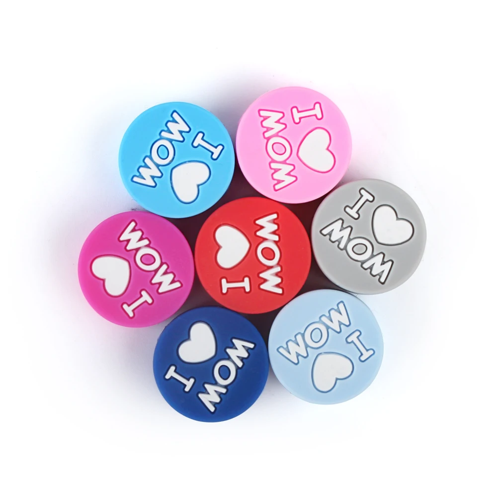 5/10Pcs/lot Silicone Beads I Love Mom Dad Round Focal Beads For Making Jewelry DIY Keychain Beaded Pen Necklace Accessorise