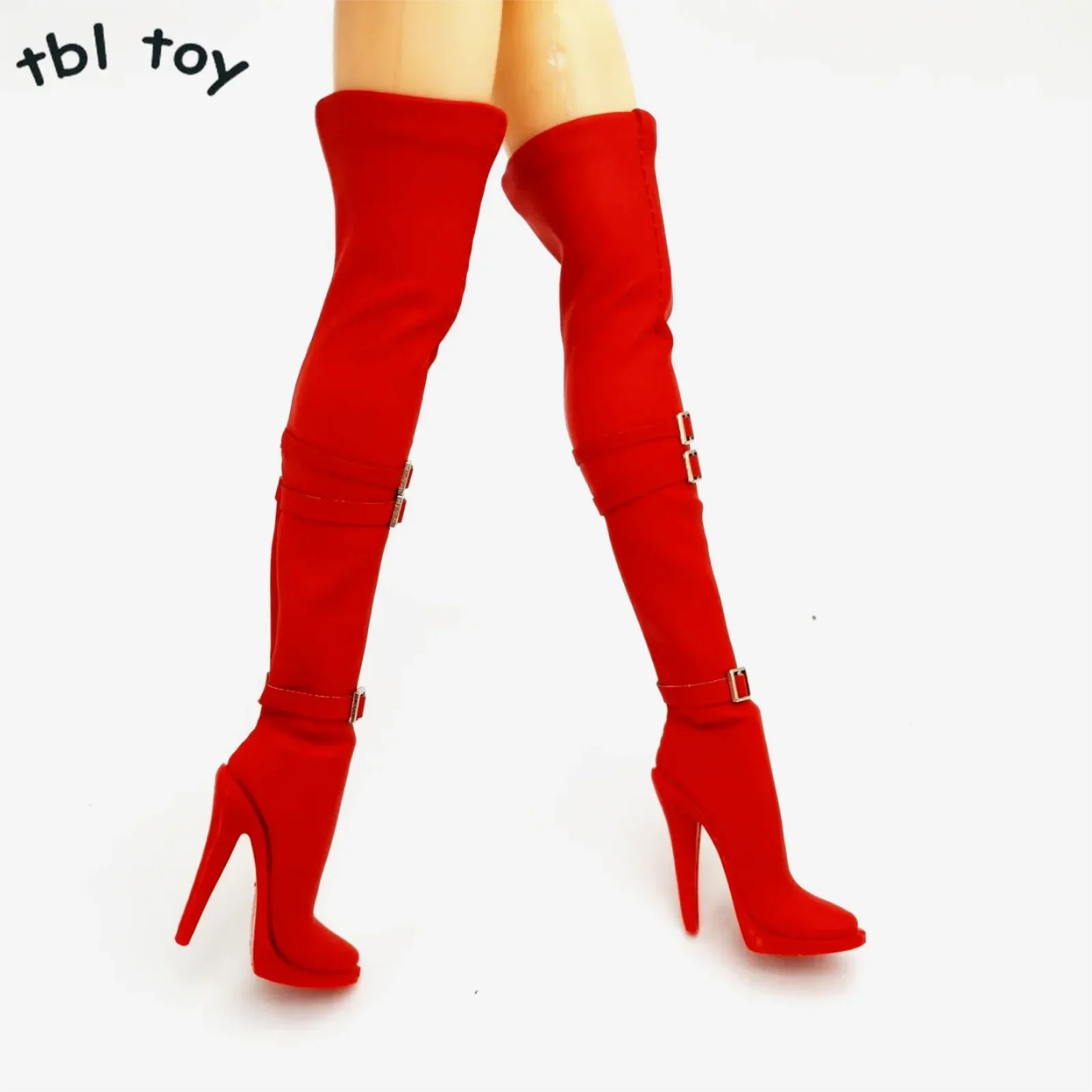 Red 1/6 Scale High-Heel Boots Solid Tight Shoes Model Fit for 12in Detachable Feet Female Solider Doll Toys