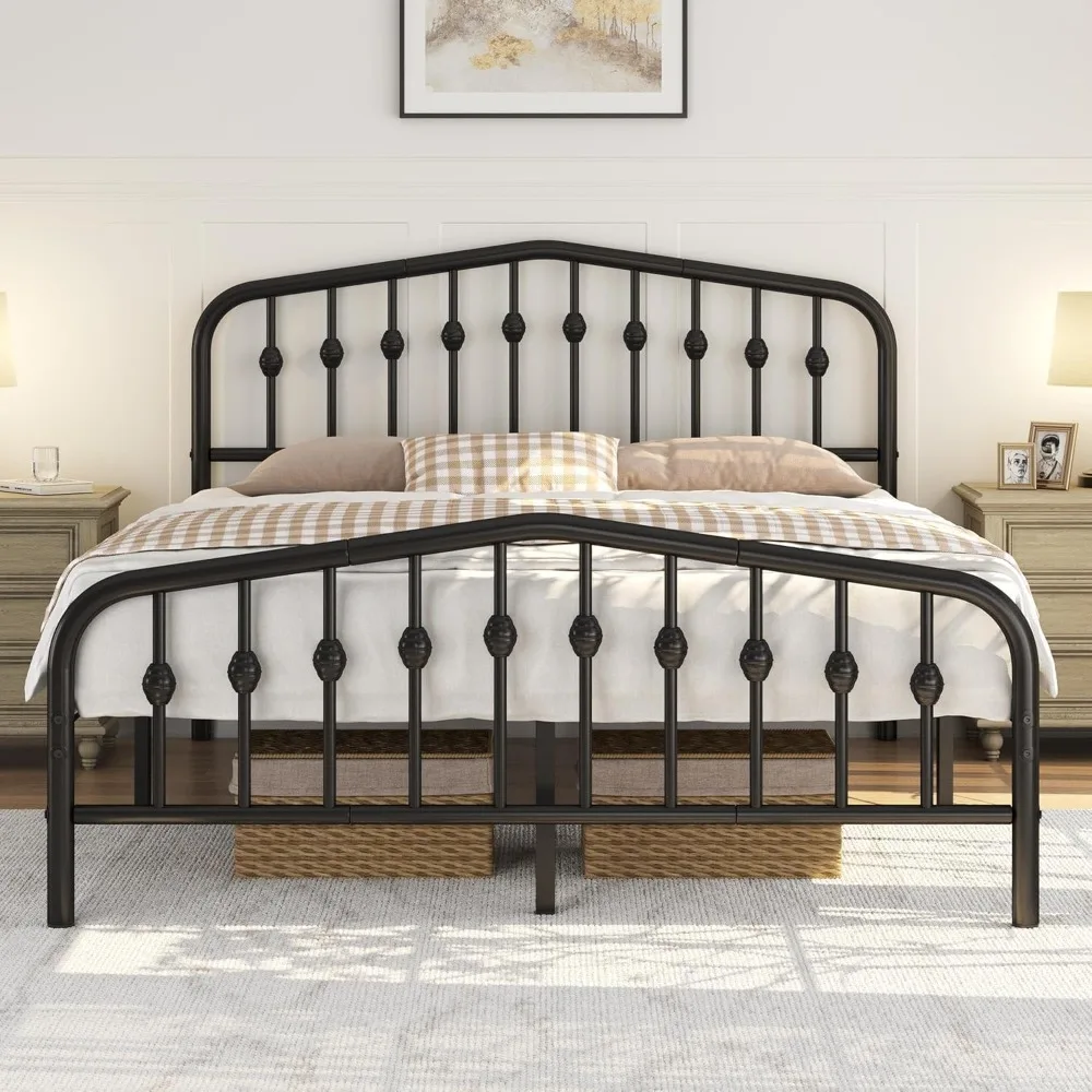 yaheetech queen bed frames metal platform bed with victorian style wrought iron headboard and footboard/easy assembly/no box spr