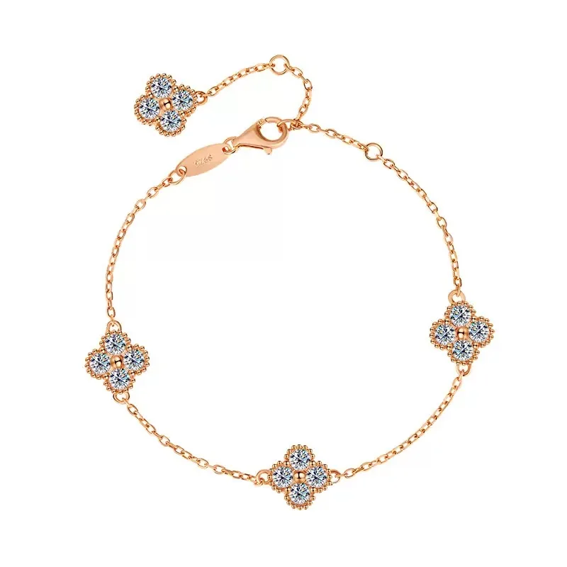 

Стерлингового Серебра 925, 1,2 карата, цвет D, муассанит, клевер, браслет-подвеска, ювелирные изделия, браслеты с бриллиантами Mosan, цветочный браслет, подарок