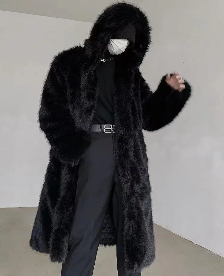 

Winter Thicken Hooded Coat Men's Artificial Fox Fur Anti Minus 20degrees Long Sleeved Overcoat Trendy Fashion Plush Tops Male