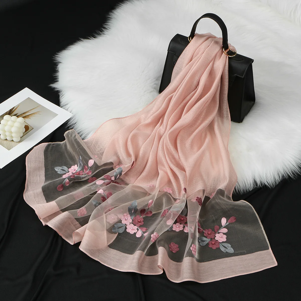 

New Peony Flower Organza Long Scarf Women Elegant Fashion Shawl Wrap Headscarf Bandanas Headband Bufanda for Travel Photoshoot