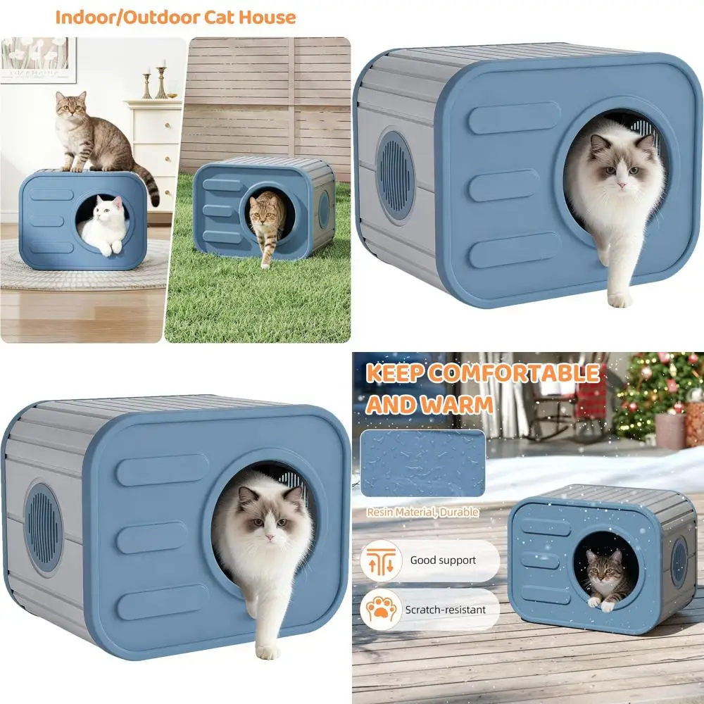 

Утепленный уличный домик для кошек с камерой, простая сборка, синий