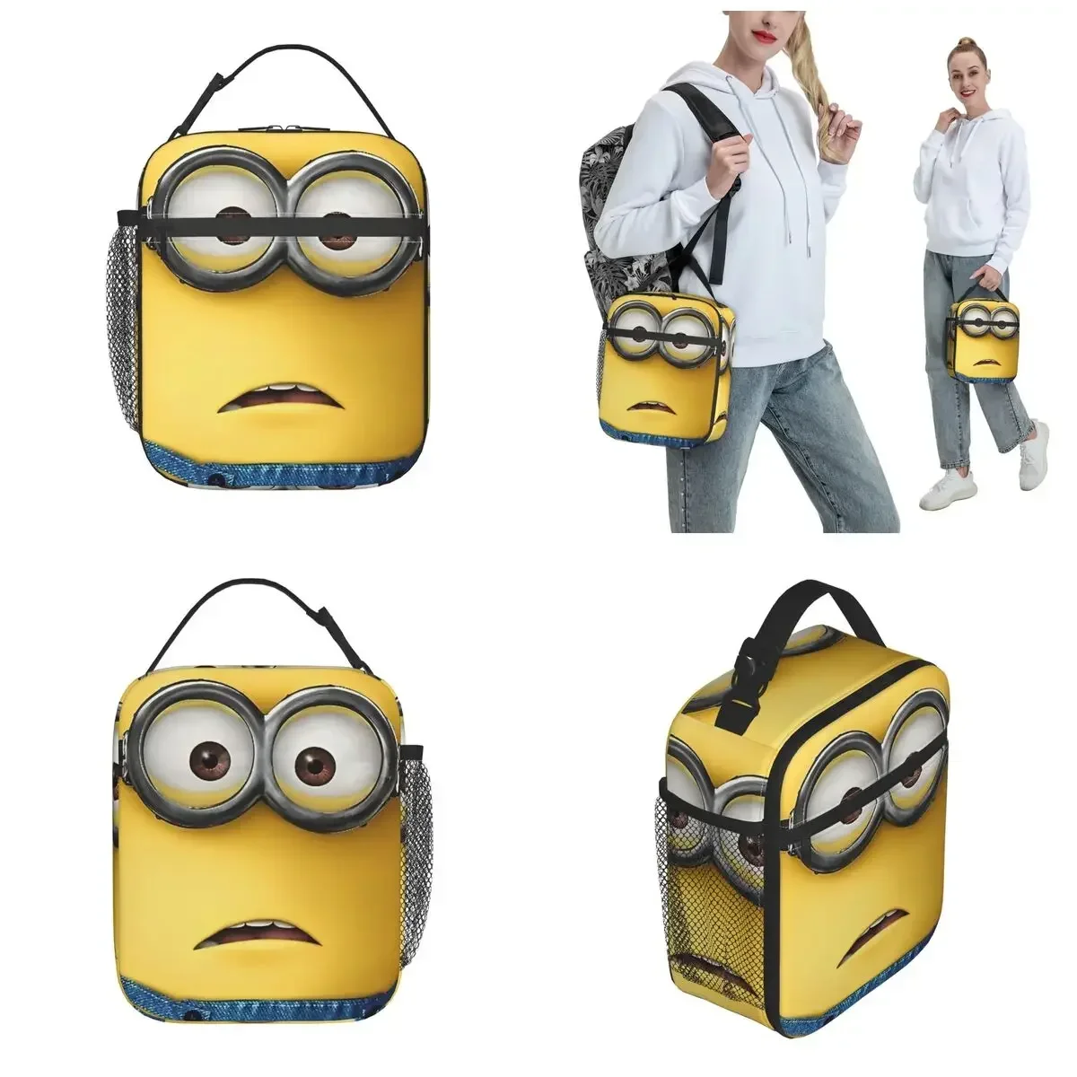 Minions rosto isolado almoço saco grandes filmes recipiente de refeição saco térmico tote lancheira escritório piquenique sacos de armazenamento de alimentos