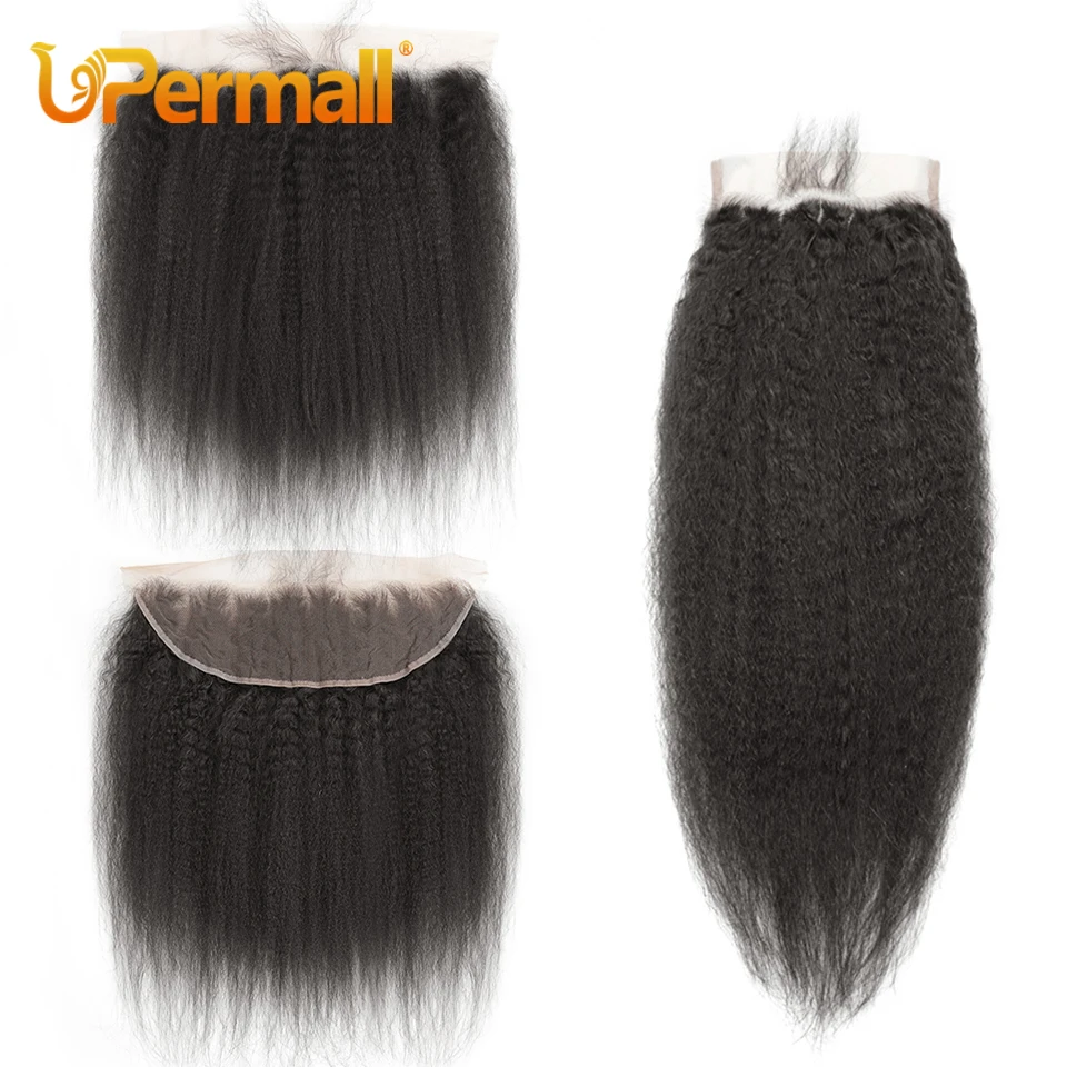 Upermall 13x4 Kinky Straight Lace Frontal Pre Plucked With Baby Hair HD Transparent Yaki 4x4 Closure Remy Human Hair For Women