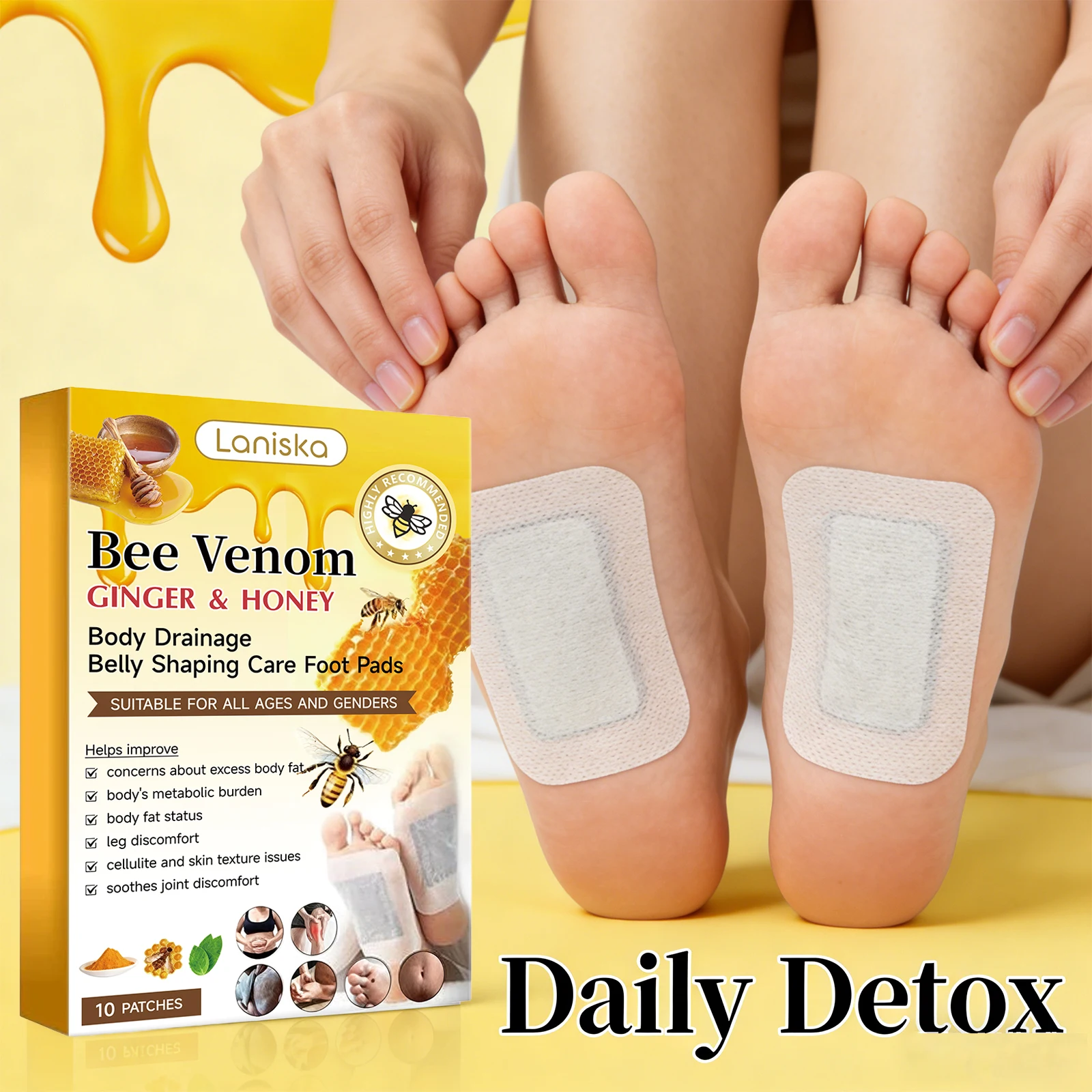 Natural Detox Foot Patches Eliminate Fatigue Relieve Stress Dispelling Dampness Weight Loss Slimming Body Toxins Cleansing Pads