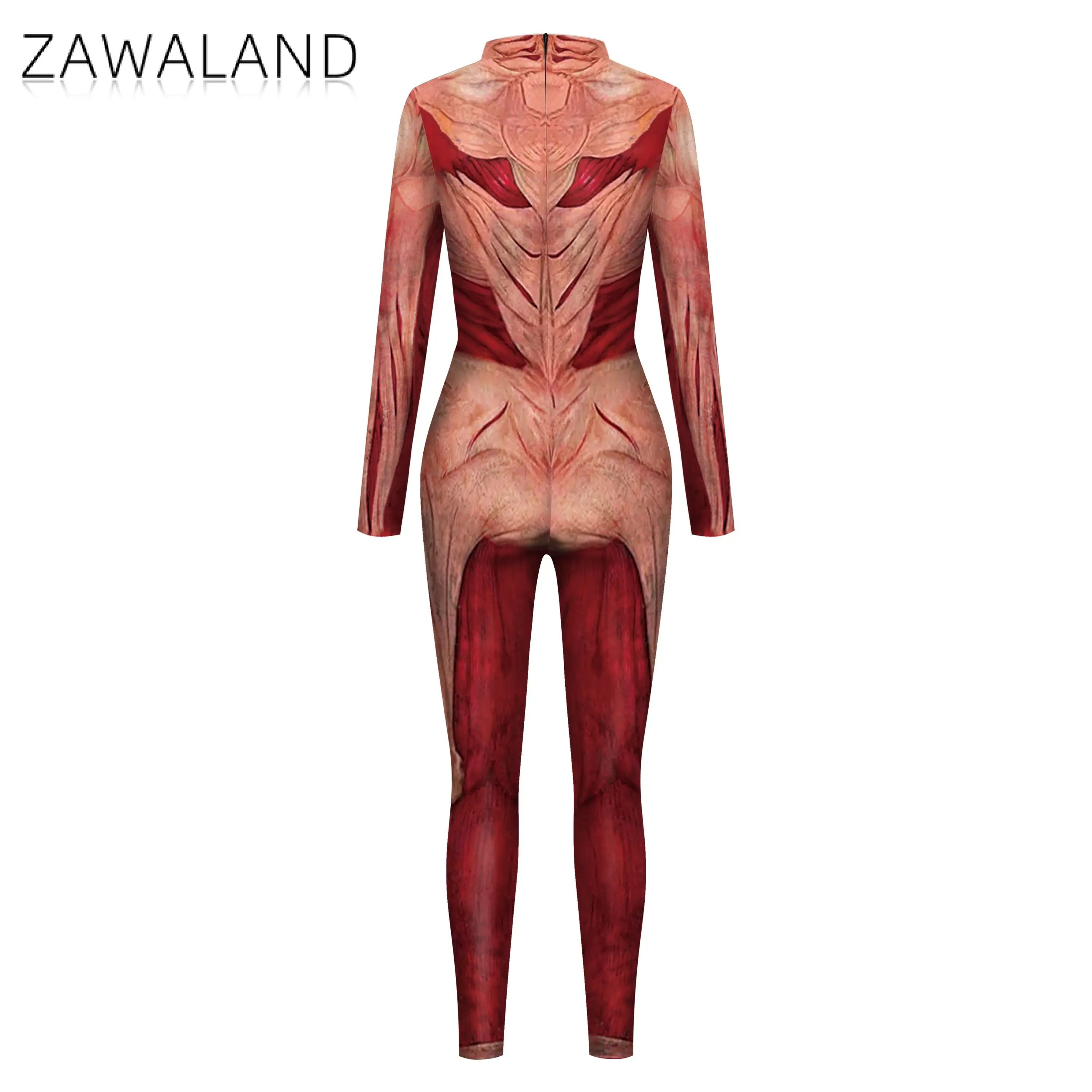 Zawaland ชุดจั๊มสูทฮาโลวีนสำหรับผู้ใหญ่ชุดออกกำลังกายลาย3D กล้ามเนื้อชุดบอดี้สูท Zentai