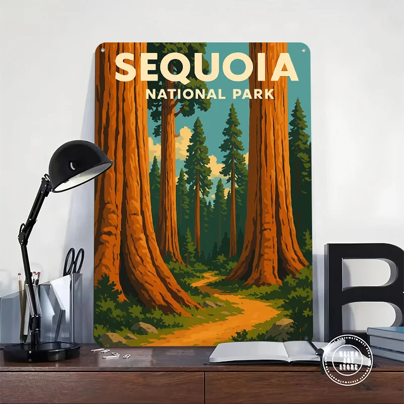 Sequoia National Park Vintage Personalized 3D Textured Metal Poster Wall Art Tinplate Sign for Room Decor Luxury Decoration Home