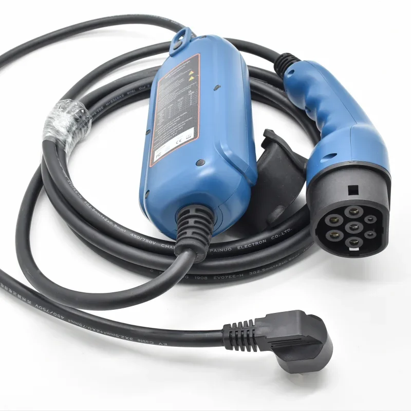 Blue 16A Mode 2 female plug portable IEC EV charger cable type 2 ev connector