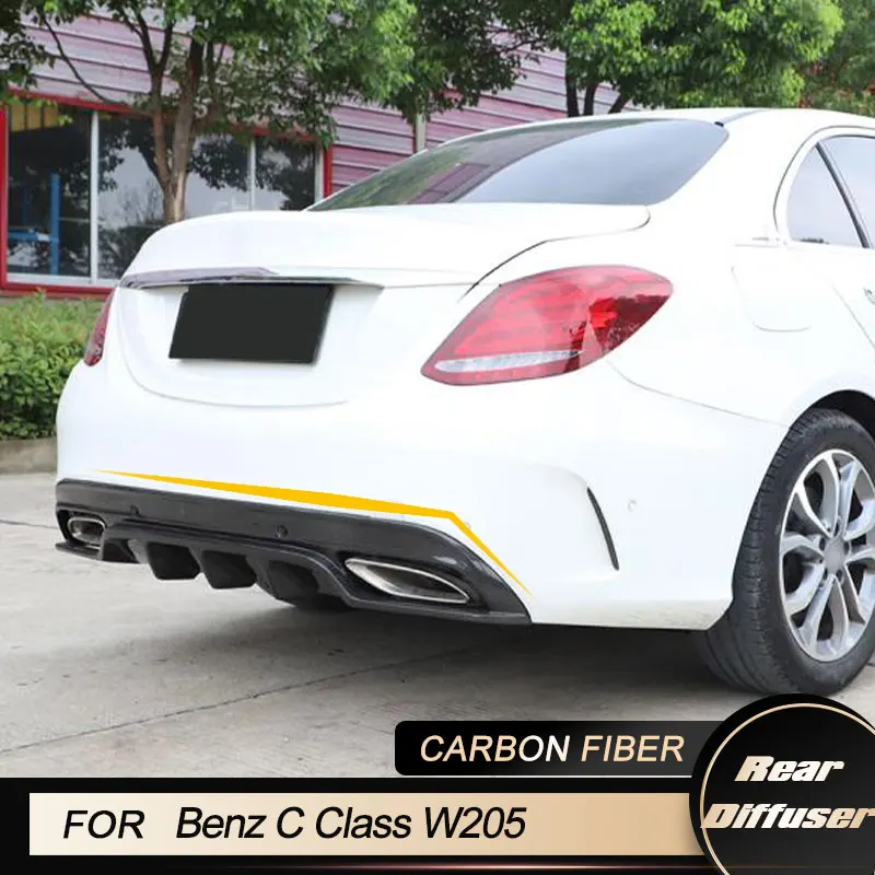 Car Rear Bumper Diffuser Lip Spoiler for Mercedes Benz C Class W205 Sport C43 AMG C300 2015-2019 Rear Lip Body Kit Carbon Fiber