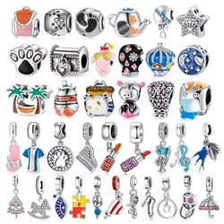 JIUHAO 925 Sterling Silver Fashion Backpack Nail Polish Cute Animals Beads Fine Jewelry Fit Designer Charms Bracelet Jewelry