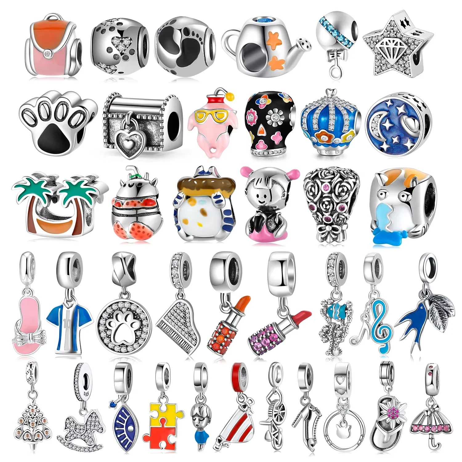 JIUHAO 925 Sterling Silver Fashion Backpack Nail Polish Cute Animals Beads Fine Jewelry Fit Designer Charms Bracelet Jewelry