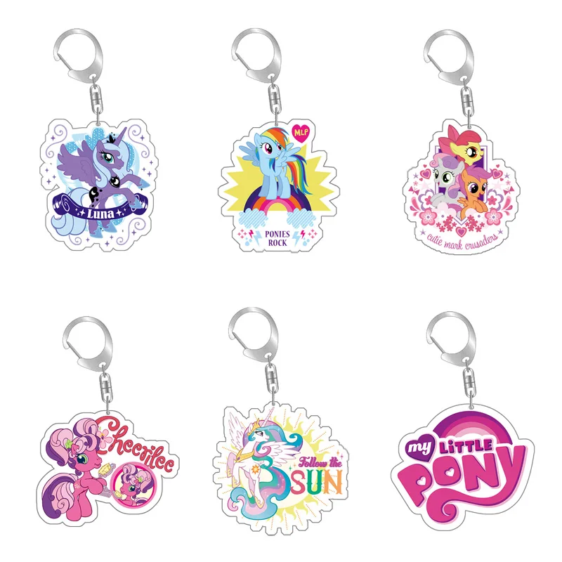 Kawaii My Little Pony Acrylic Keychain Cute Cartoon Pendant Keyring Women Backpacks Car Keychain Accessories Keyring Gift