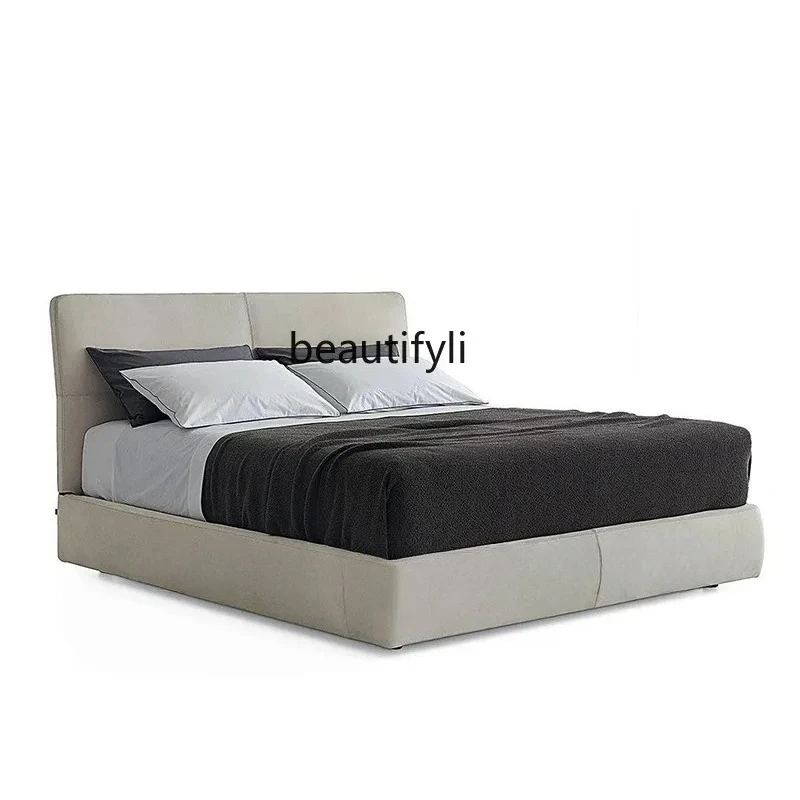 

Italian Minimalist Fabric Bed Simple Modern High-End Cotton and Linen Fabric Double Bed Light Luxury Master Bedroom Edging