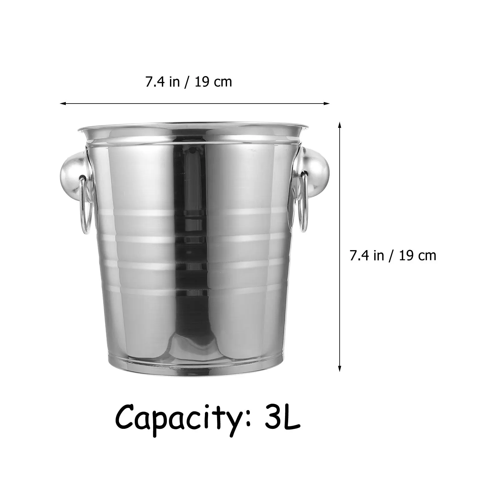 Stainless Steel Thickened Double Handles Ice Bucket 3L Party Bar Wine Beer Cooler Container for Cocktail Bar Ktv